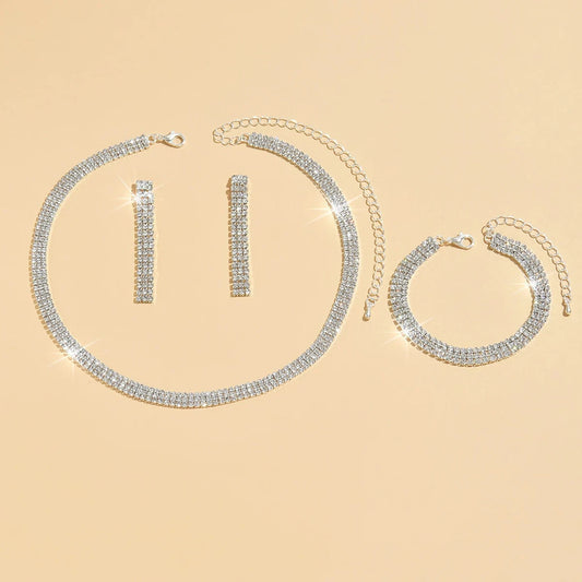 4 pieces of women's jewelry set with three drainage diamonds, necklaces, earrings, bracelets, bridal dress accessories Good Vibrations Adult Super Store