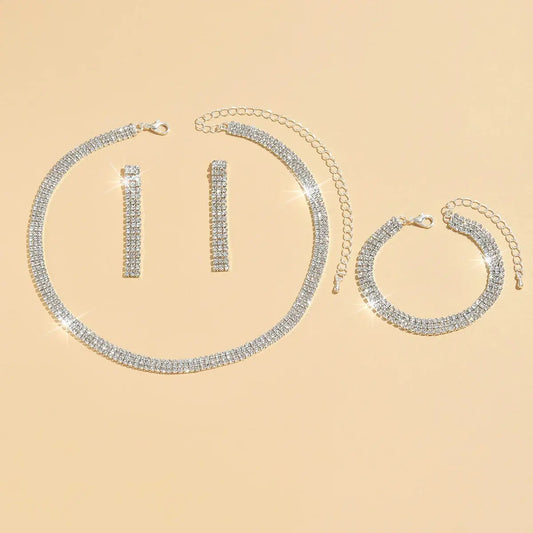 4 pieces of women's jewelry set with three drainage diamonds, necklaces, earrings, bracelets, bridal dress accessories Good Vibrations Adult Super Store