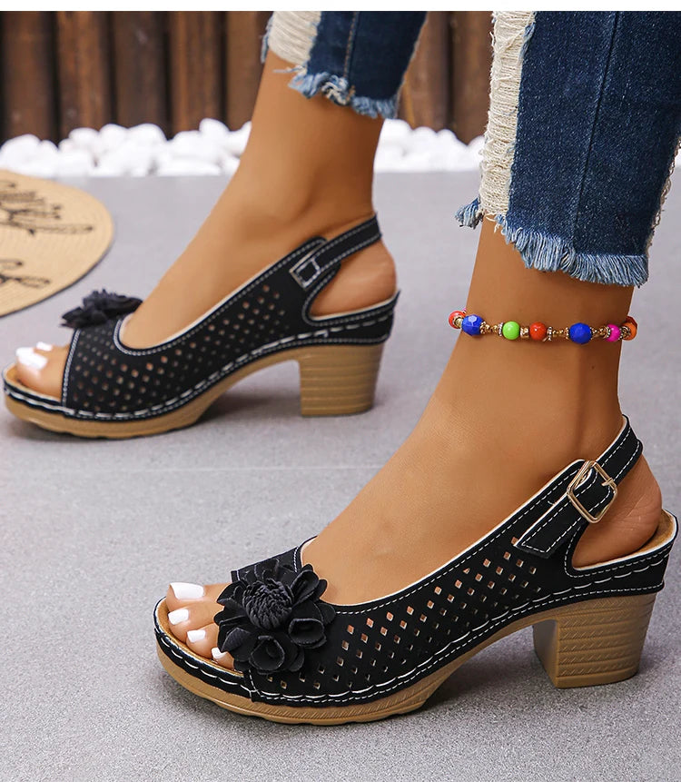 Women's Sandals Sweet Heels Sandals Summer Woman Shoes Fashion Heeled Sandalias Mujer Elegant Shoes Summer Footwear Women 2025 Good Vibrations