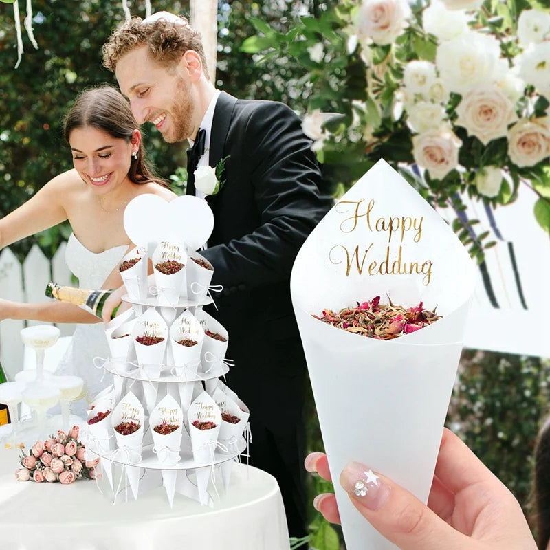 Kraft Paper Wedding Tray Confetti Cone Stand Box Tray Rustic Wedding Decoration Wedding Confetti Cones Wedding Cones Set supply Good Vibrations