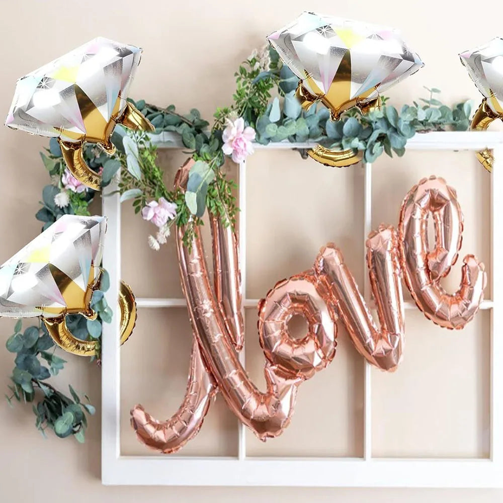 4/2pcs Wedding Decor Diamond Ring Foil Balloons Engagement Wedding Ring Shaped Balloon Bridal Shower Hen Party Supplies Good Vibrations