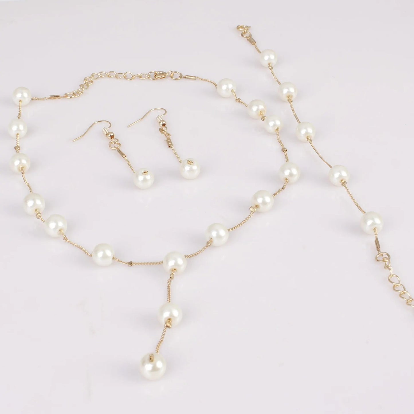 4pcs Gold-color Necklace Earring Bracelet Set Ladies Elegant Imitation-Pearls Collection Temperament Tassel Jewelry Good Vibrations Adult Super Store