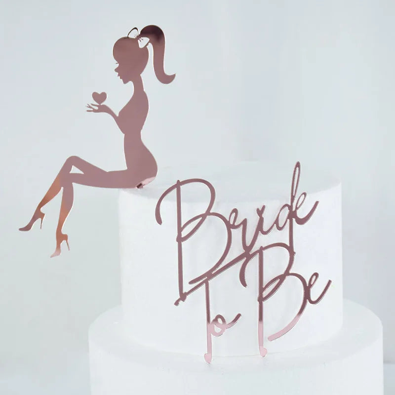 2Pcs/Set Bride To Be Cake Toppers Acrylic Wedding Cake Toppers Bridal Shower Bachelorette Hen Night Party Cake Decor Baking Tool Good Vibrations
