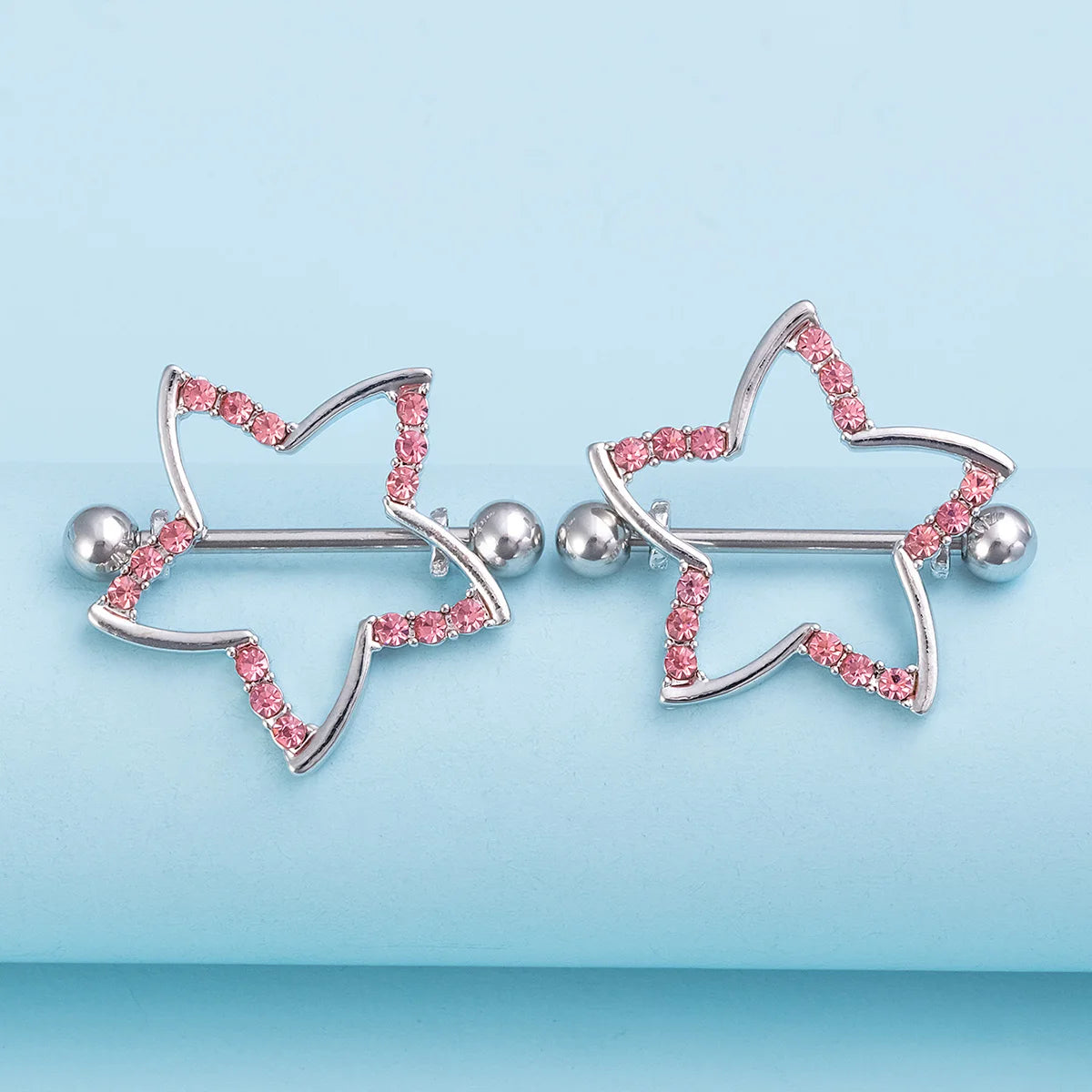 2pcs Nipple Ring Barbell Rhinestone Paved Star Shape Nipplerings Piercing Stainless Steel 14G Nipple Rings Shields Body Piercing Good Vibrations Adult Super Store