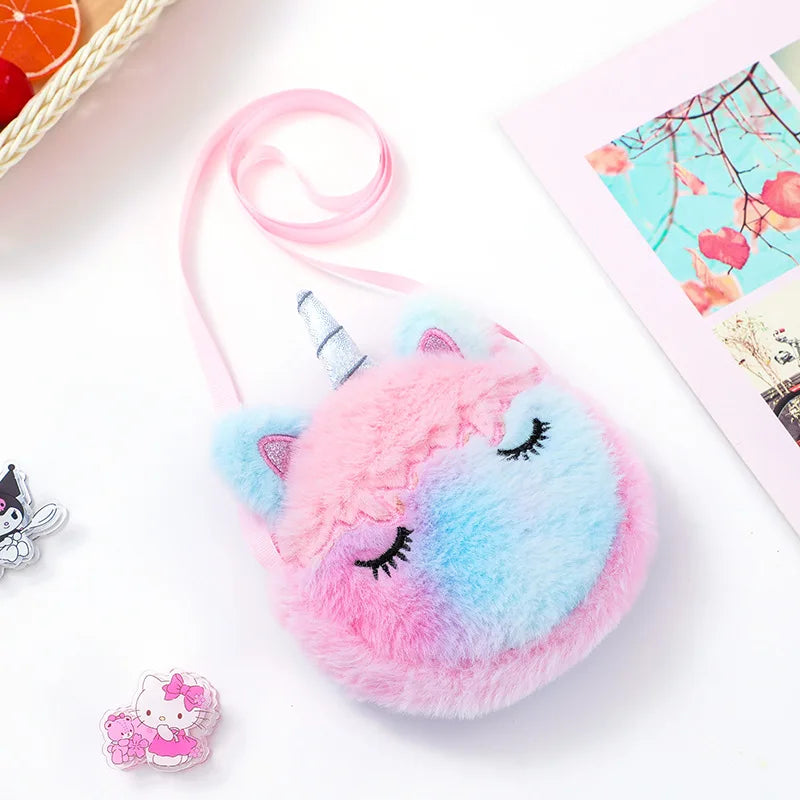 Cute Plush Cartoon Coin Purse Children Girls Shoulder Bag Unicorn Animals Messenger Bag Kids Keys Coin Purse Mini Handbag Good Vibrations