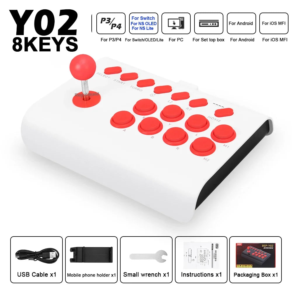 Y02 Arcade Joystick for PS4/PS3/Xbox One/Switch OLED/Android/iOS Wired Wireless Street Fighter Controller w Macro/Turbo Function Good Vibrations