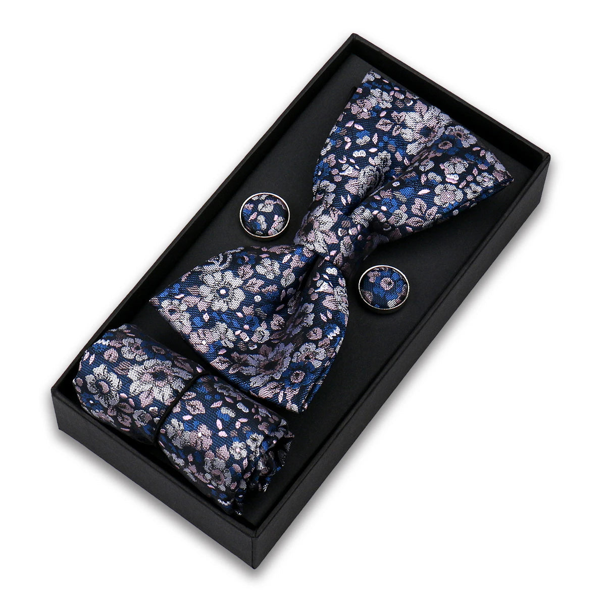 Bowtie For Men Set Gift Box Business Gift Fashion Bow Tie Pocket Square Cufflinks Set Bowtie 3pcs For Wedding Hanky Cravata Neck Good Vibrations