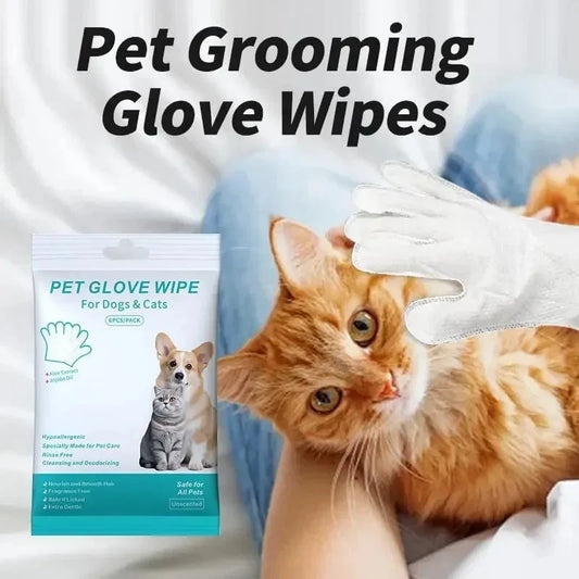 6pcs Unscented Extra Thick Pet Cleaning Wipes for Dogs & Cats,Dog Washing Bathing Deodorizing Grooming Gloves for Daily Care Good Vibrations