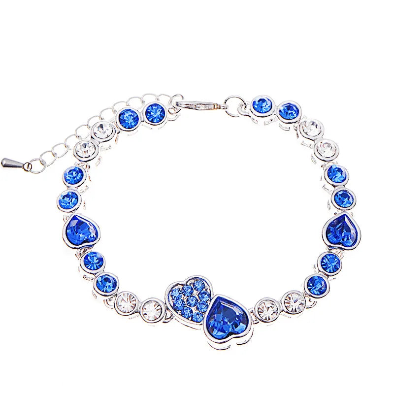 Charm Real 925 Silver 3 Colors Hearts CZ Fashion Chain Bracelet For Women Girls Wedding Fine Silver Jewelry Good Vibrations