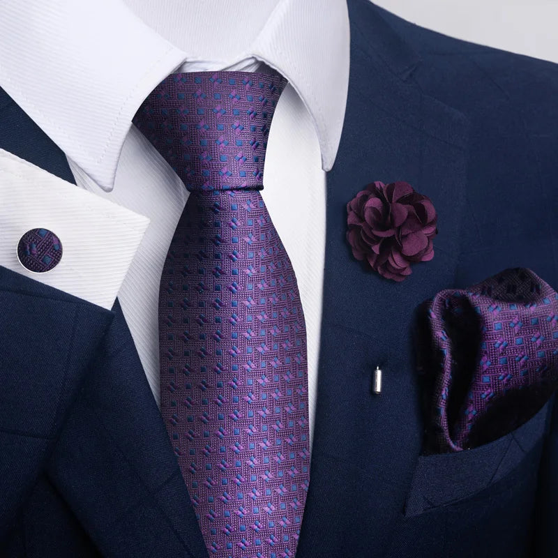 Luxury Mens Ties Floral Black Gold Ties Paisley NeckTie Pocket Square Cufflinks Brooch Set Men's Wedding Party Tie Good Vibrations