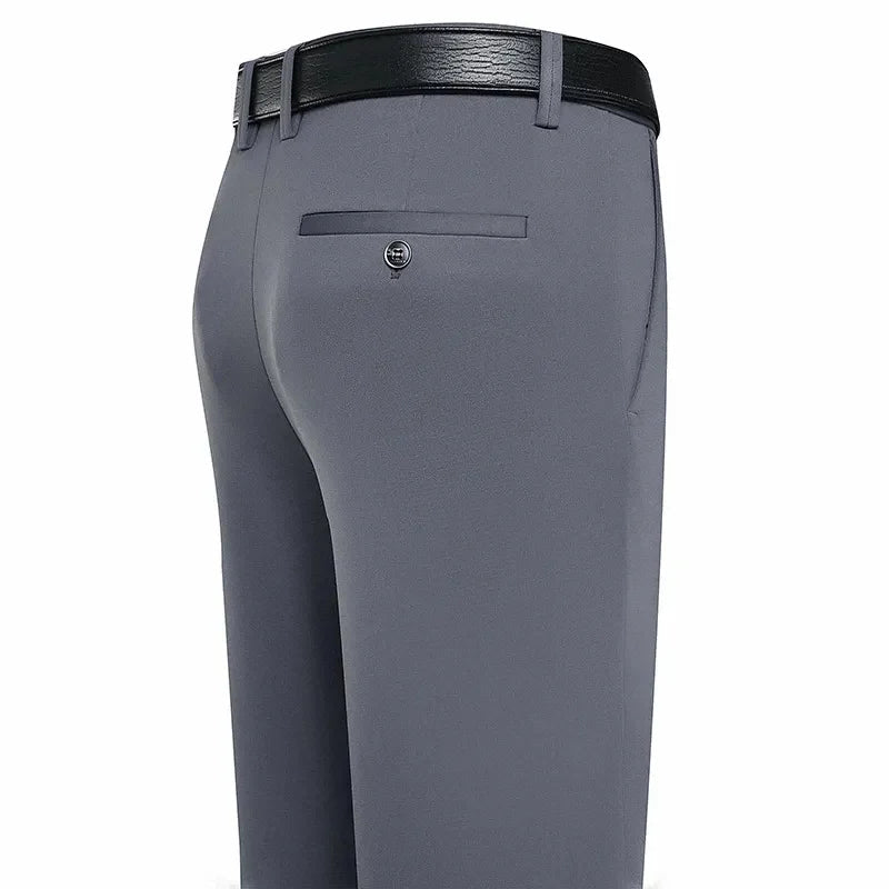 Suit Pants Men Business Casual Trousers Formal Dress Straight Pants Elastic Black Navy Blue Male Clothing Good Vibrations