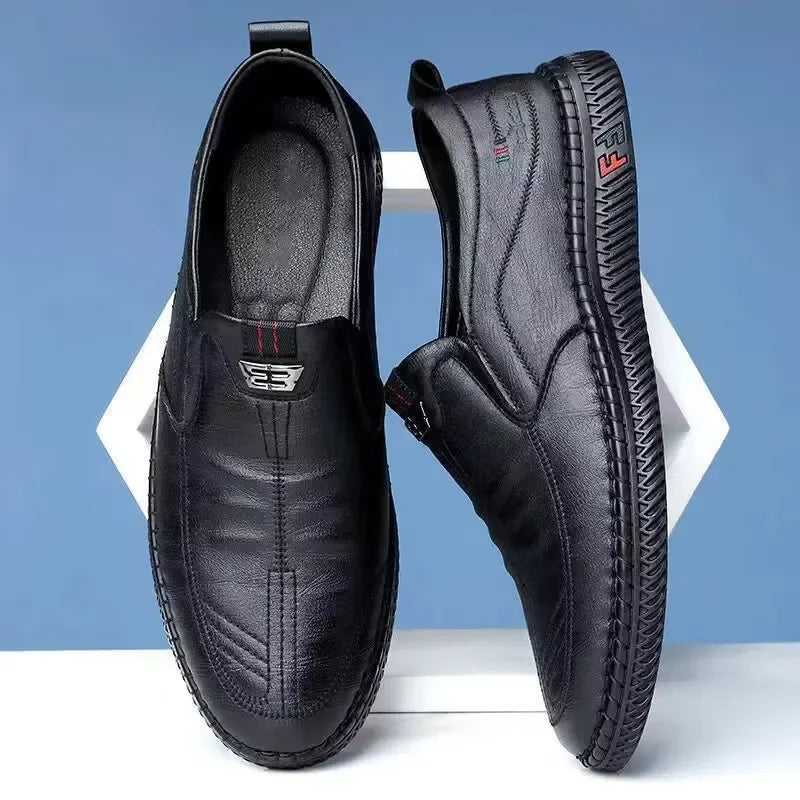 Formal Men Business Shoes Fashion Casual Shoes Men Luxury Brand Leather Loafers Breathable Slip on Male Boat Shoes Moccasins Good Vibrations