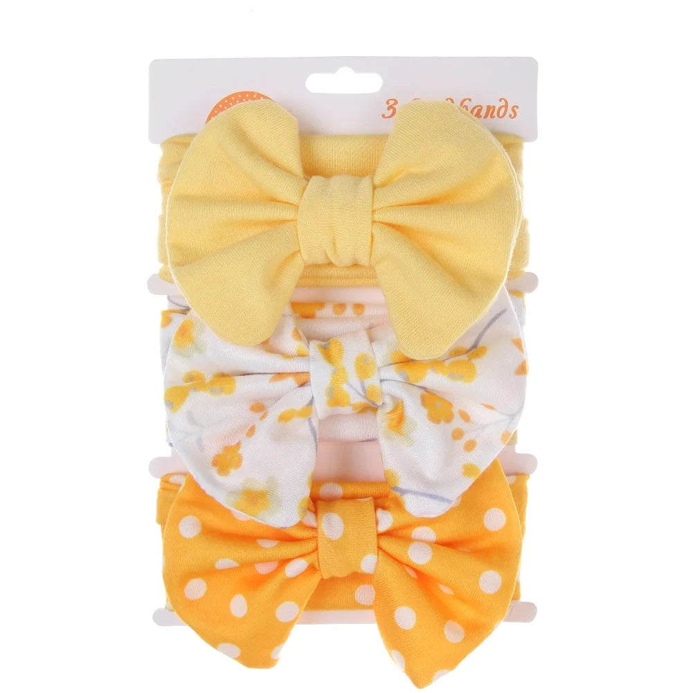 3Pcs/Set Cute Cotton Bows Baby Headbands Newborn Infant Ealstic Hairbands Boys Girsl Dot Striped Flower Print Kids Headwraps Good Vibrations