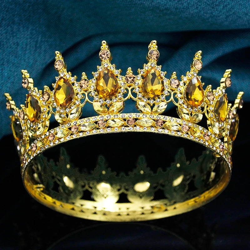 Queen King Wedding Crown Round Tiaras and Crowns Bride Diadem Birthday Party Cake Topper Jewelry Hair Accessory Good Vibrations
