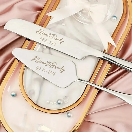 2pc custom engraved stainless steel cake knife set gift box, suitable for weddings, birthdays, all kinds of parties Good Vibrations