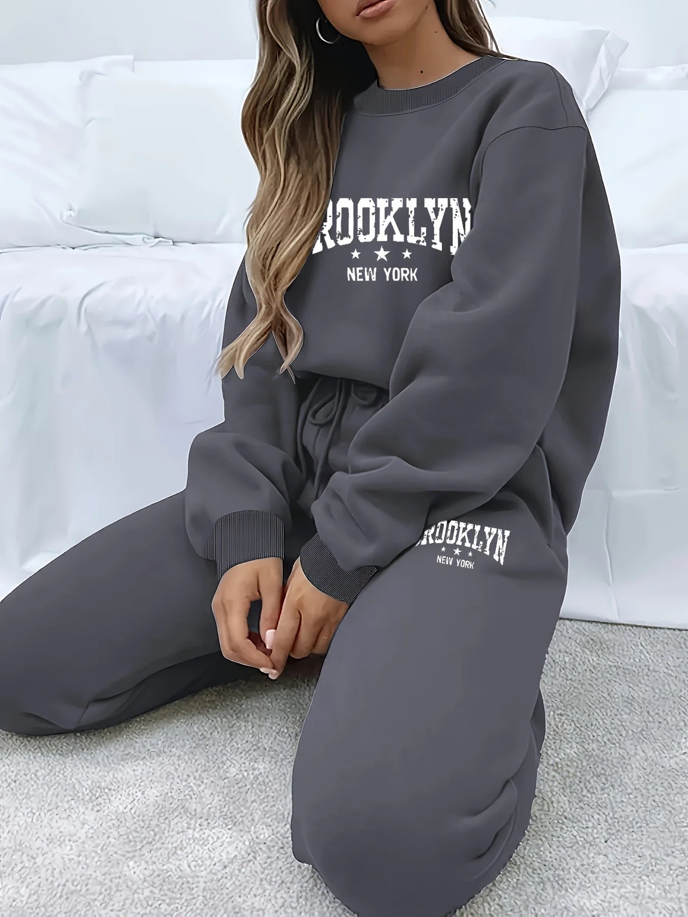 Autumn Winter Women's Sweater Pants Set Women Hoodie set Street Hip Hop Clothing Casual Female Clothing Plush sweatshirt Good Vibrations