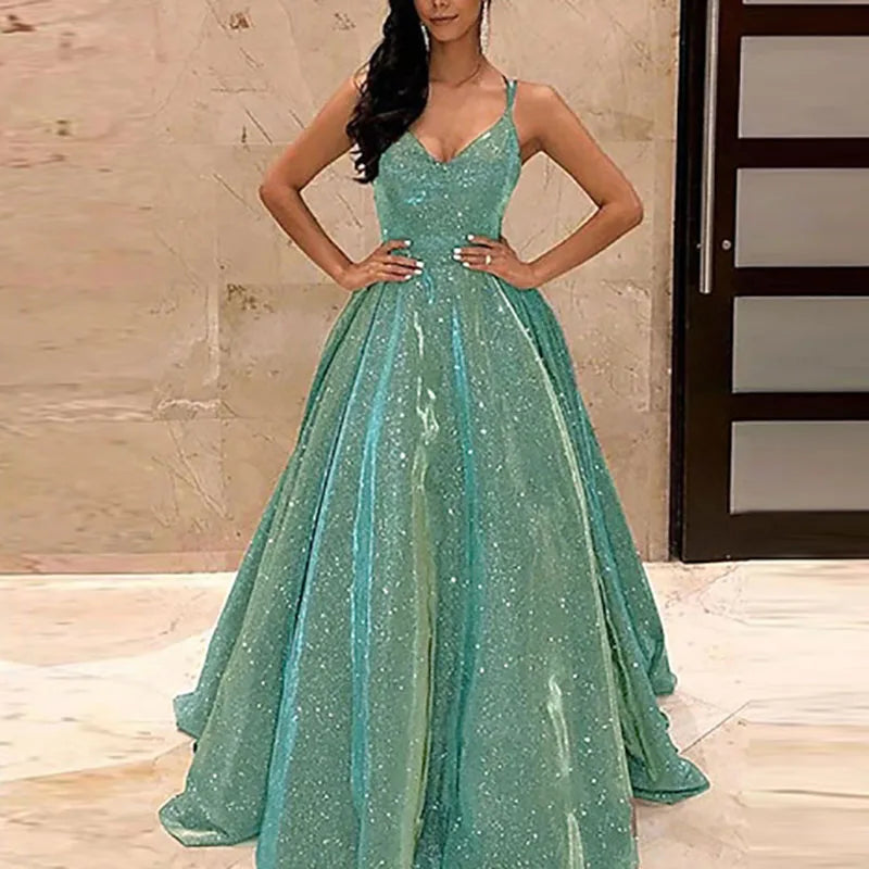 Lady Formal Occasion Glitter Sequins Dresses Sexy Elegant Backless Sleeveless Party Evening Dress New Women Waisted A-line Dress Good Vibrations