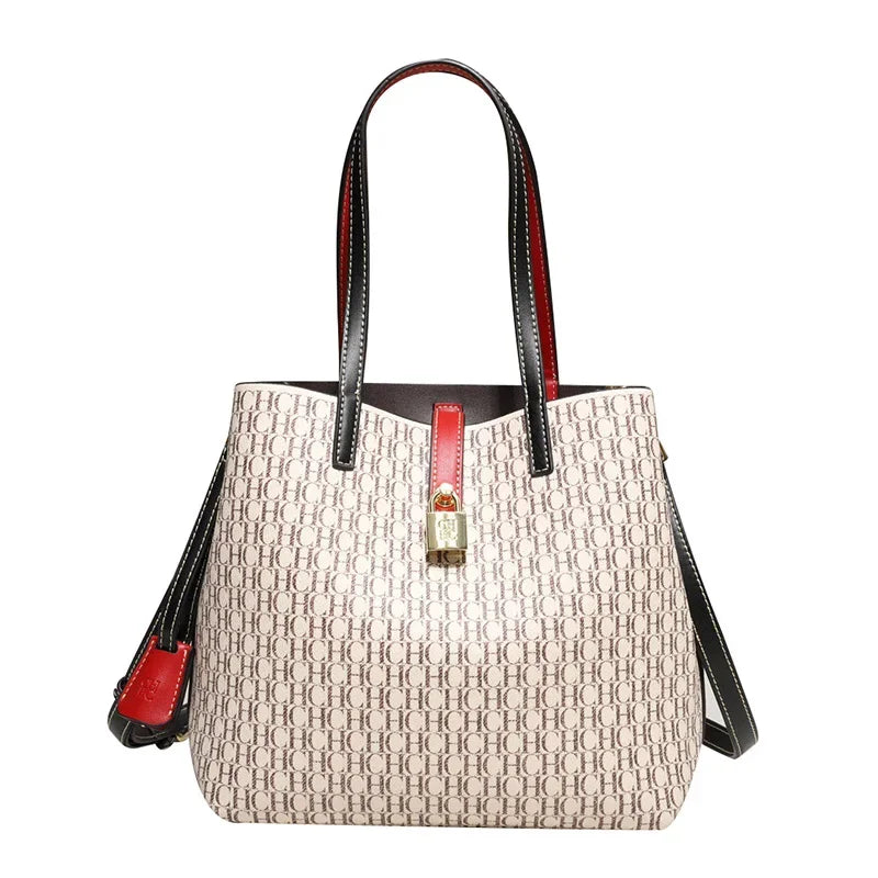 CH Premium Versatile Leather Crossbody Bag Ladies Large Capacity Daily Commuter Tote Bag Letter Print Design Ladies Fashion Good Vibrations