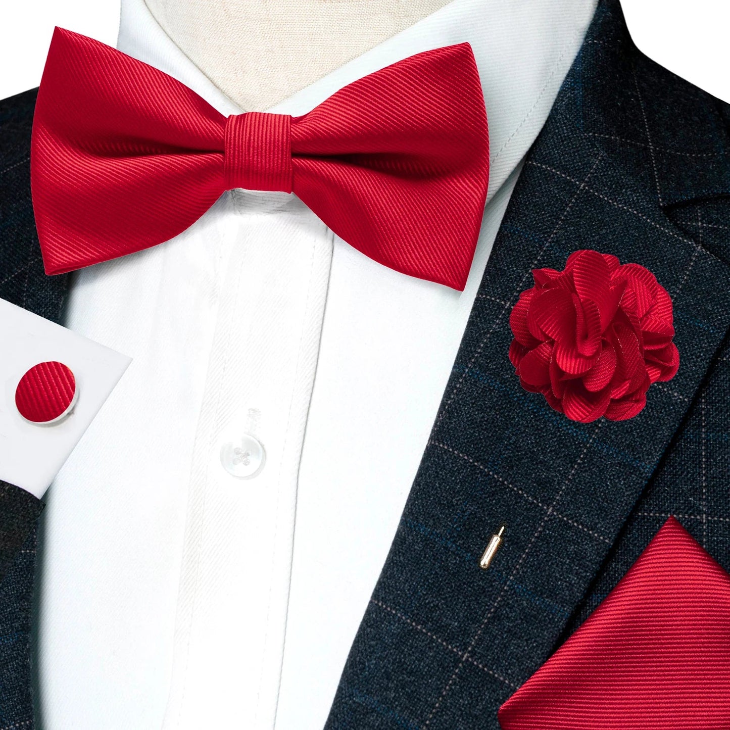 Wedding Bow Tie for Men Solid Pink Pre-tied Bowtie Pocket Square Cufflinks Corsage Set Party Business Silk Butterfly Knot Gift Good Vibrations