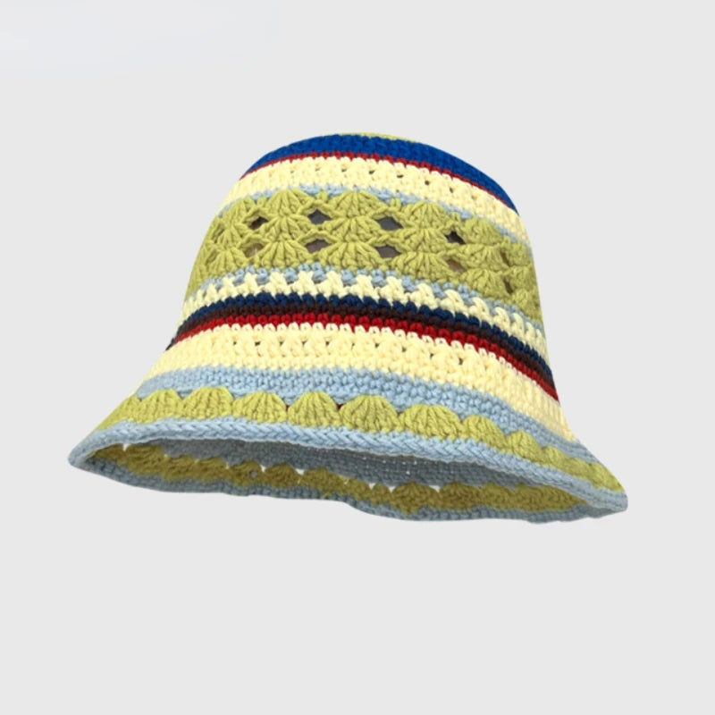 2024 Spring New Crochet Hat Korean Handmade Bucket Hat Women's Weaving Knitted Hat Y2k Fashion Flowers Autumn Winter Ins Beanies Good Vibrations