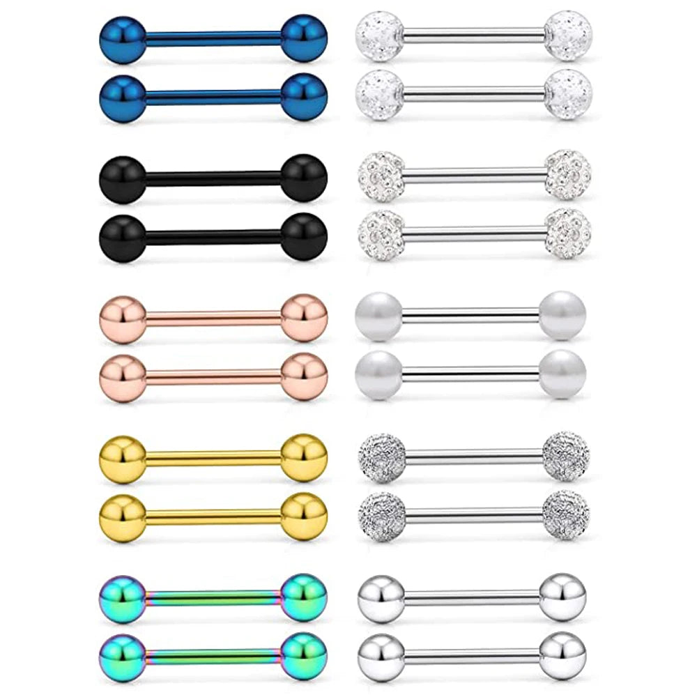 14G Tongue Rings Nipple Rings Surgical Steel Barbell Nipplering Body Piercing Jewelry for Women Men 12MM 14MM 16MM 18MM Bar Leng Good Vibrations Adult Super Store