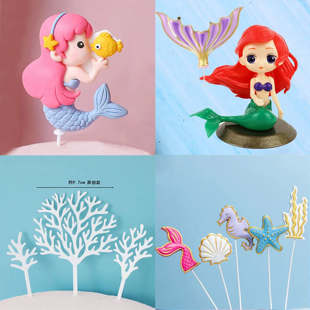 Mermaid Theme Cake Toppers Shell Starfish Fish Tail Children Girl Birthday Wedding Baby Shower Party Cake Decorations Supplies Good Vibrations