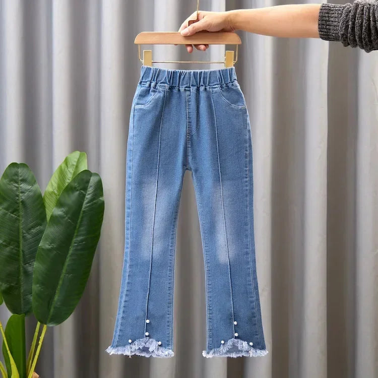 Kids Girls Jeans Pants for 2024 New Spring Autumn Long Flared Jeans Children's Pants 4-10Yrs Girls Cowboy Pants Trousers Good Vibrations