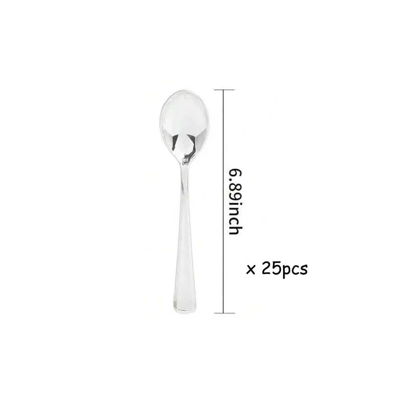 Reusable Silver Plastic Cutlery Set, Including Plates, Knives, Forks, and Spoons, Manually Washable Good Vibrations