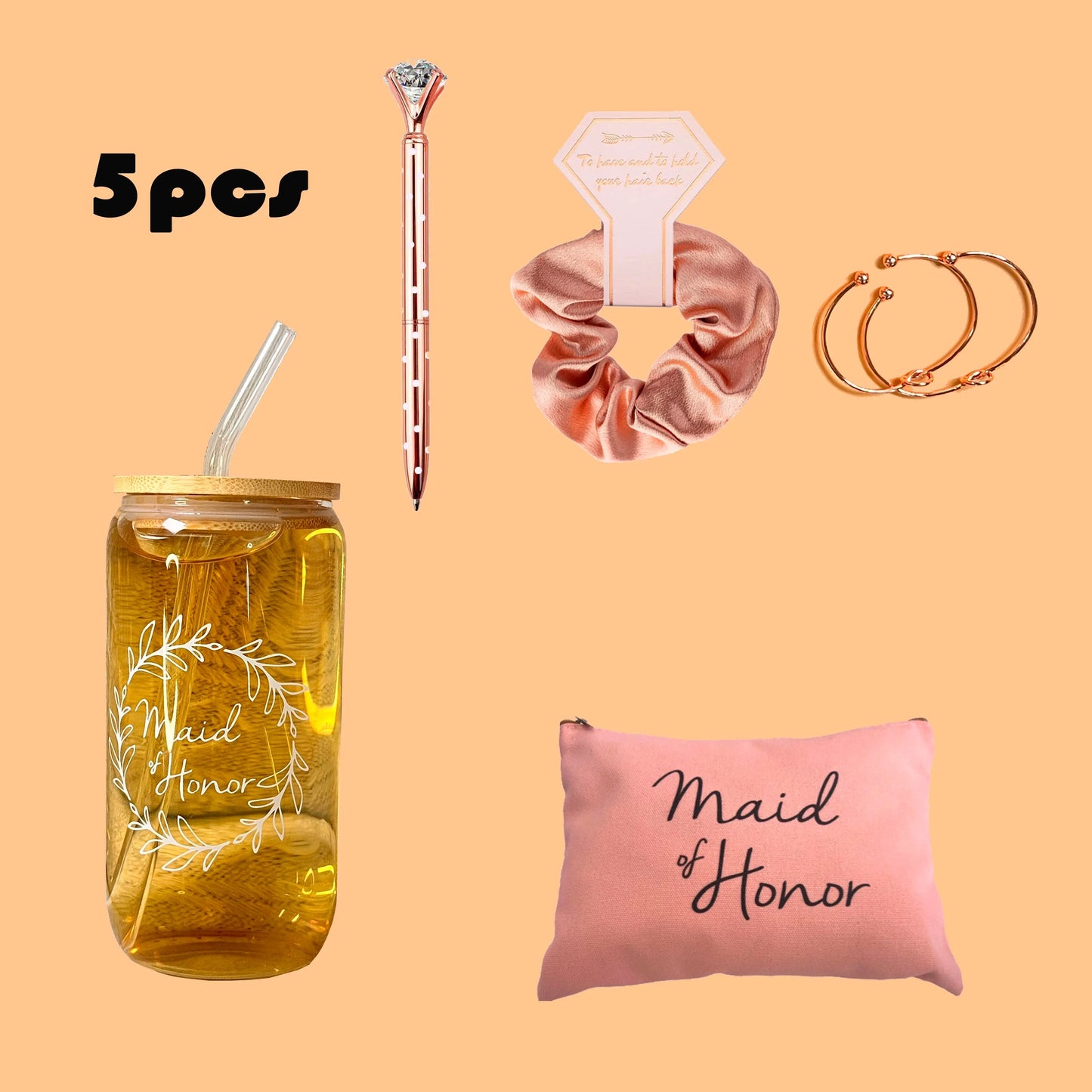 Bridesmaid Proposal Wedding Gifts Set Maid of Honor Gifts Bridal Shower 16oz Glass Cups Cosmetic Makeup Bags Good Vibrations