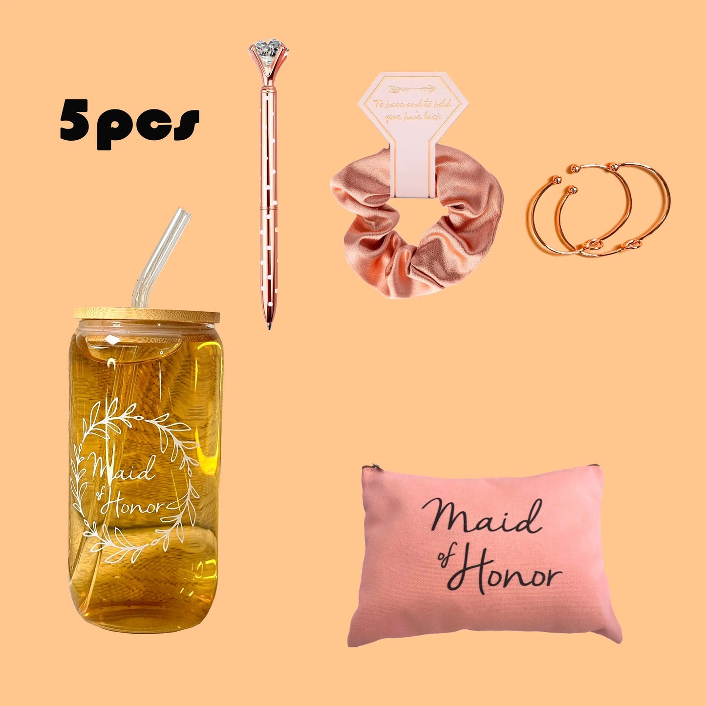 Bridesmaid Proposal Wedding Gifts Set Maid of Honor Gifts Bridal Shower 16oz Glass Cups Cosmetic Makeup Bags Good Vibrations