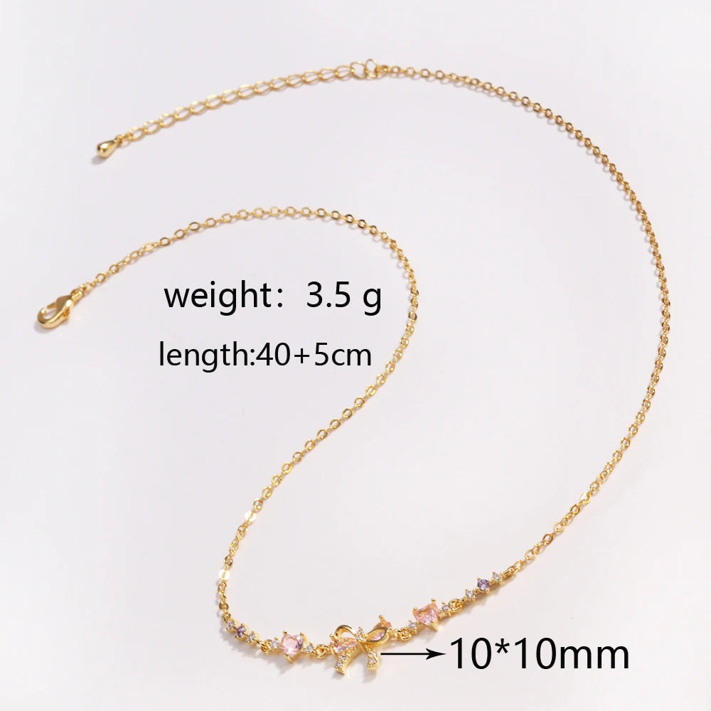 Y2K Exquisite Sweet Pink Zircon Bowknot Love Heart Chain Bracelet For Women Girls Party Birthday Jewelry Gift Good Vibrations Adult Super Store