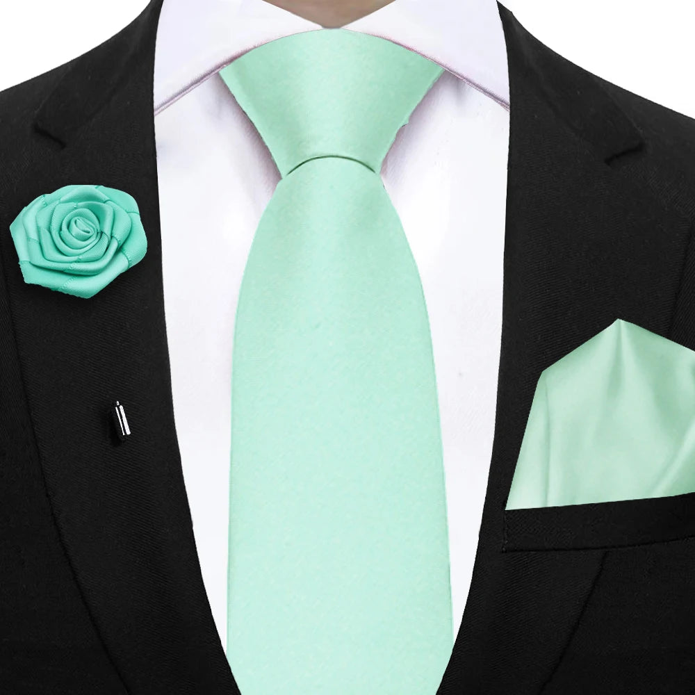 Mens Ties Set Sage Green Pink Grey Brown NeckTie Pocket Square Brooch Wedding Tie Suit Accessories Fit Group Holiday Party