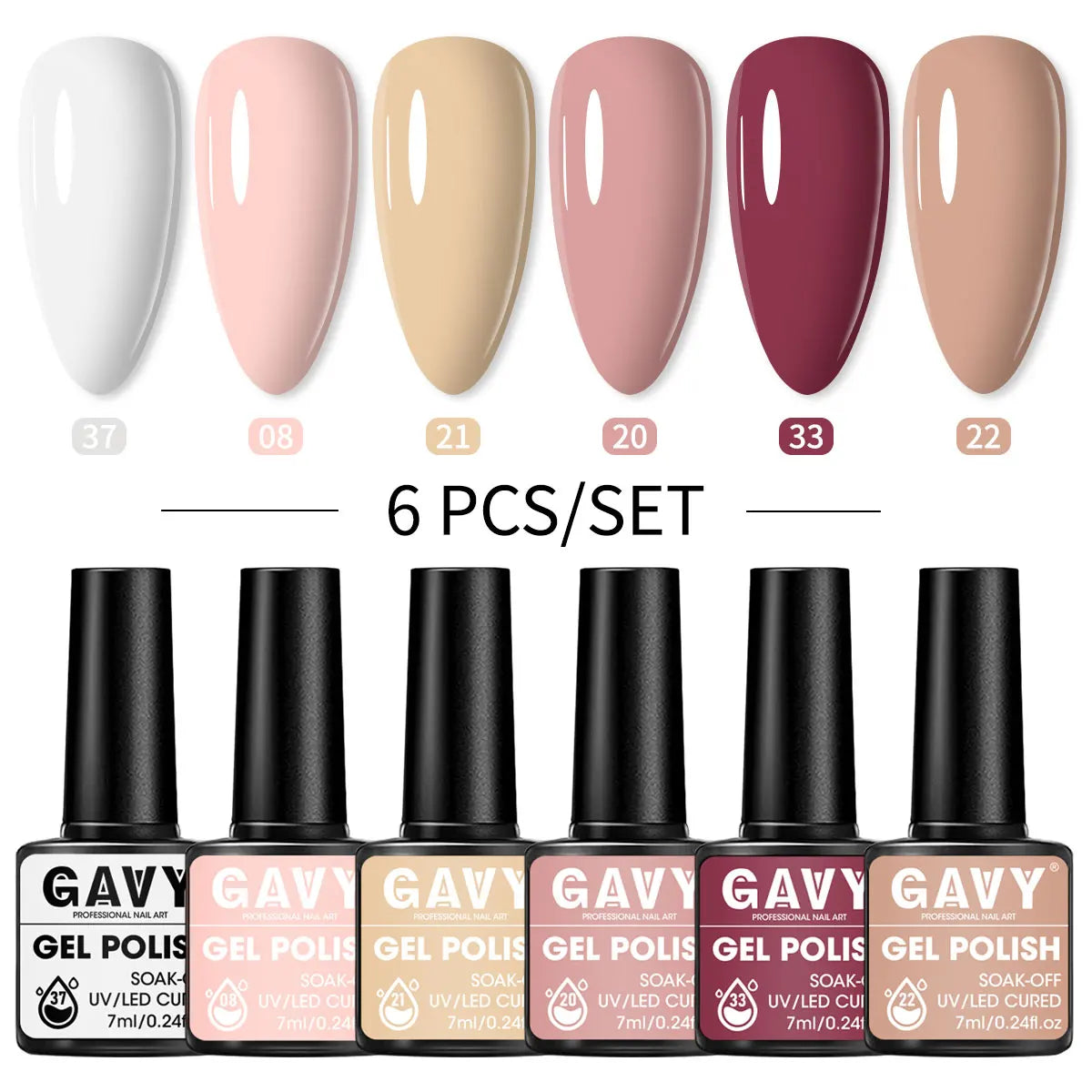 GAVY 6-piece quick-drying nail polish set, with high glossiness, perfect for DIY manicures at home or in the salon. Good Vibrations