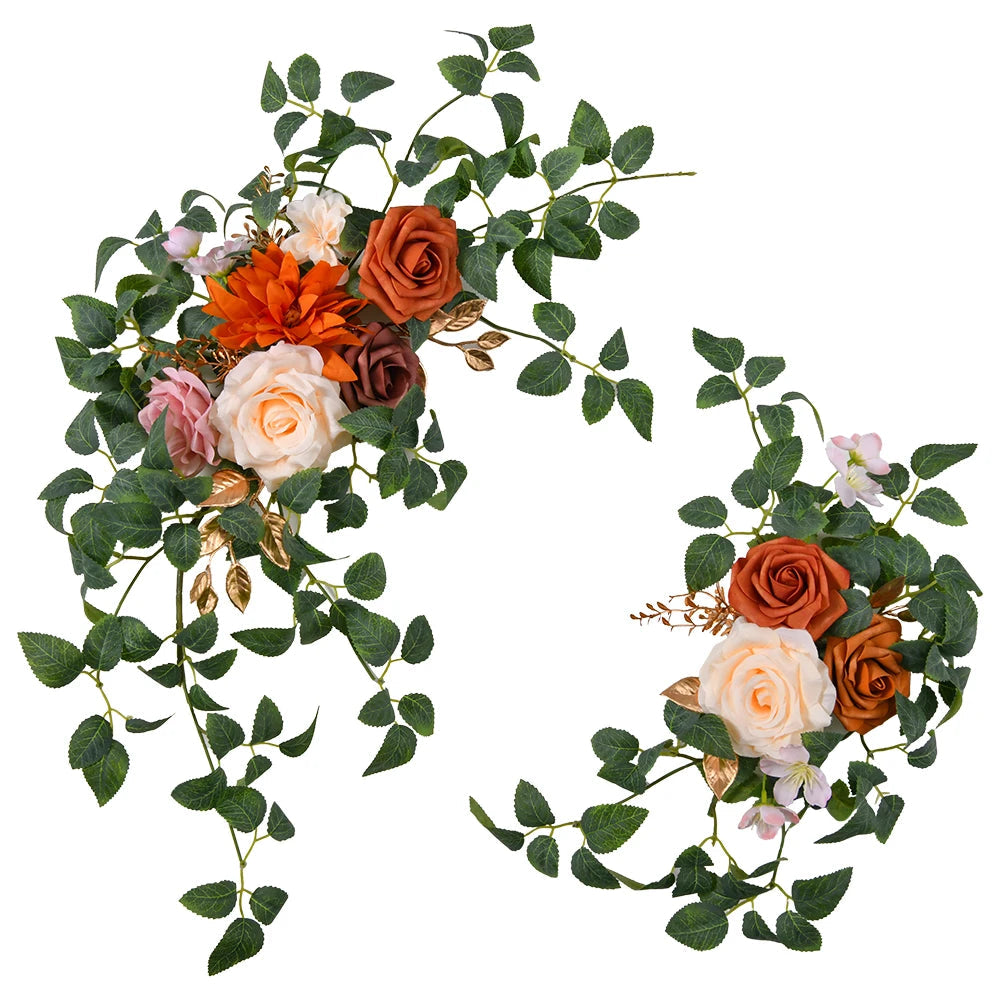 2pcs Artificial Wedding Arch Flowers for Sign, Floral Swag Dusty Decor for Reception Ceremony Backdrop Sweetheart Table Good Vibrations