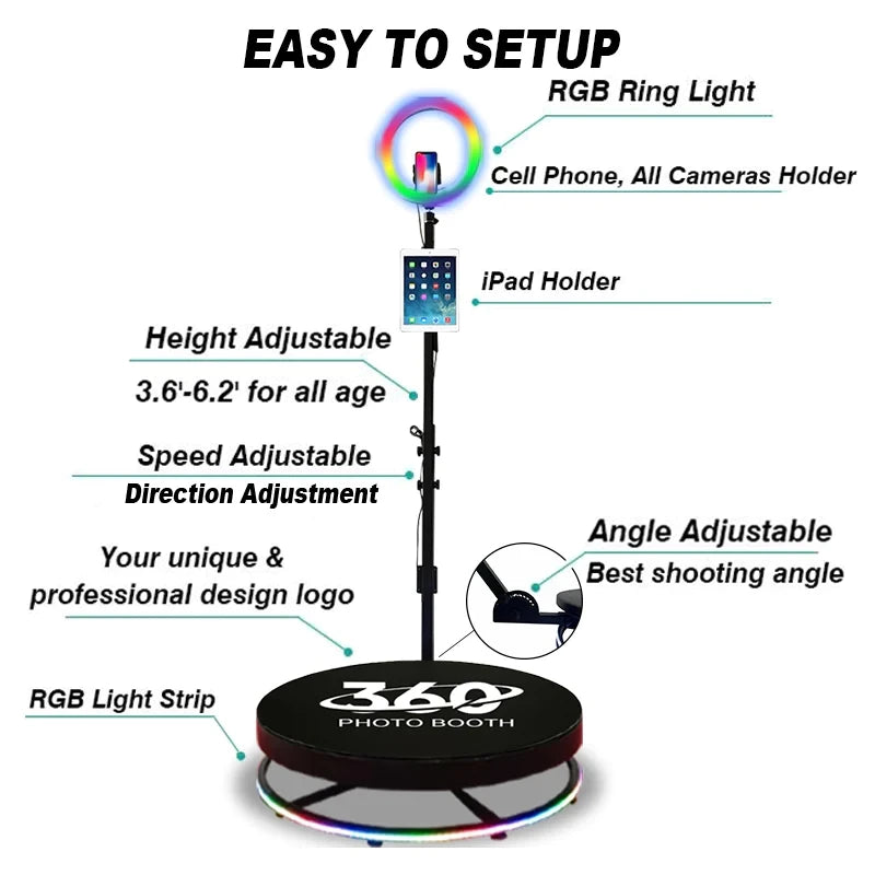 High Quality Rotating Photo Booth Video Camera Portable 360 Degree Photo Booth for Wedding Party Good Vibrations