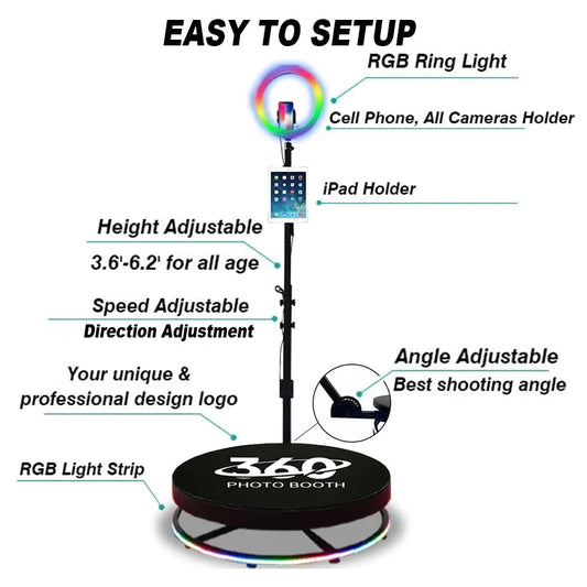 High Quality Rotating Photo Booth Video Camera Portable 360 Degree Photo Booth for Wedding Party Good Vibrations