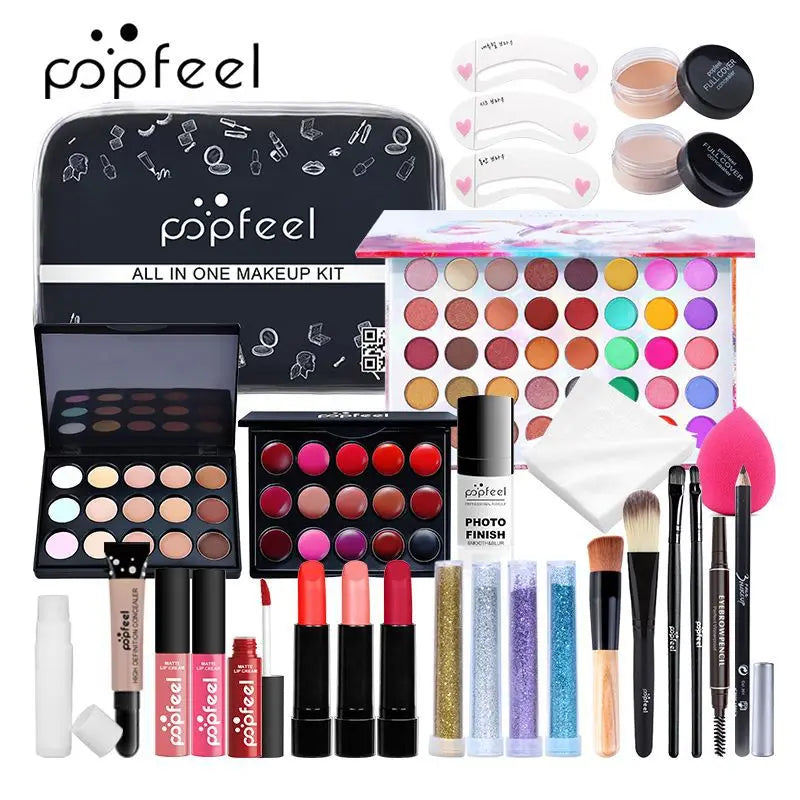 POPFEEL All-in-One Makeup Kit Gift Set with Eyeshadow Palette Foundation Lip Gloss Blush Brushes Eyeliner and More Beauty Gifts Good Vibrations