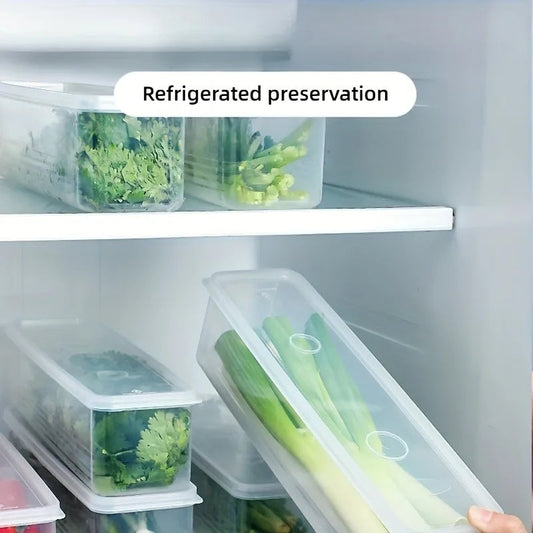 4 Pcs Long Rectangular Food Storage Containers, Plastic Reusable Refrigerator Organizer Boxes Kitchen Accessories Good Vibrations
