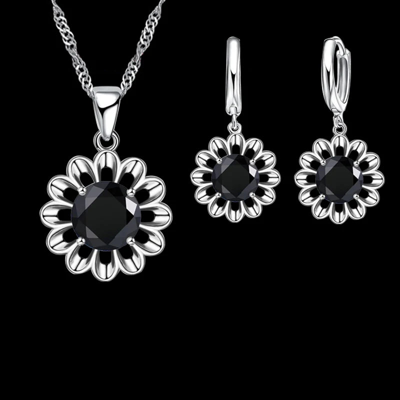 New Fashion Wedding Jewelry Set Women Top Quality 925 Sterling Silver Color Crystal Pendant Necklace Hoop Earring Big Promotion Good Vibrations