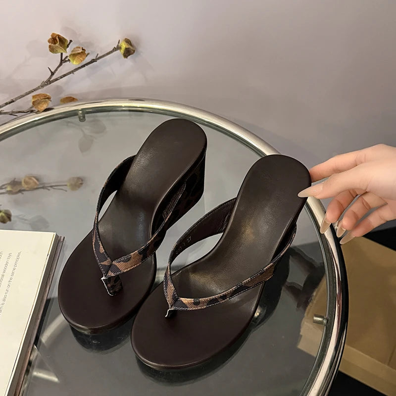 Wedges Women Slippers High Heels Clip Toe Fashion Shoes Designer Woman's Sandals Summer 2025 Flip Flops New Sandalias De Mujer Good Vibrations