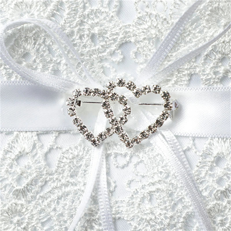 Ring Holder Wedding Supplies Western Wedding Props Exquisite Bowknot Double Heart Hollow Lace Decoration Bridal Ring Pillow Good Vibrations