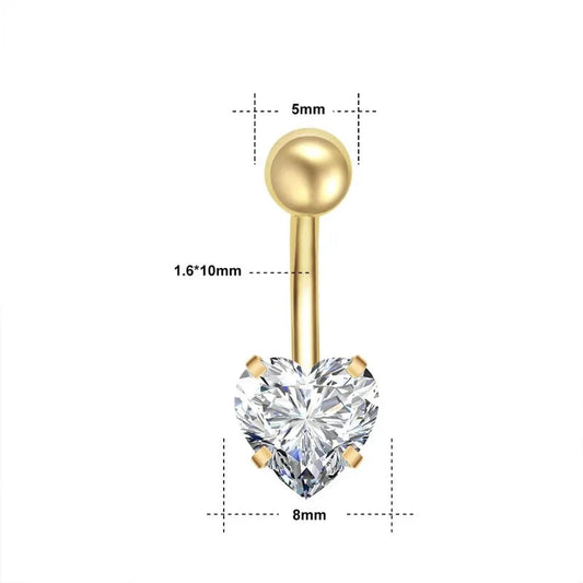 1Pc Gold Color Stainless Steel Belly Ring, Flower Heart Shaped CZ Crystal Navel Belly Button Rings Butterfly Navel Piercings 14G Good Vibrations Adult Super Store