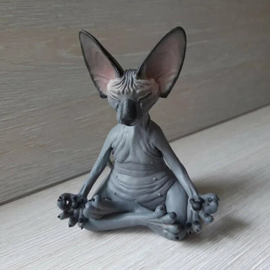 Whimsical Buddha Sphynx Cat Figurine Meditation Yoga Happy Cat Decor Art Sculptures Outdoor Garden Statues Figurine Good Vibrations