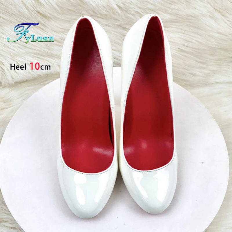 10CM 12CM Woman Stiletto Heels Fashion Round Toe Leather Women Shoes Spring Autumn Black Super High Heel Work Shoes Female Pumps Good Vibrations