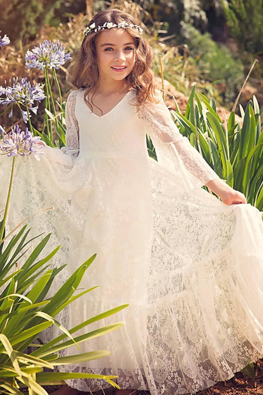 Flower Girl Dress Lace Chiffon Long Dresses Flower Girl Wedding Dress Summer Boho Birthday Party Wedding Dress For 2-14 Years