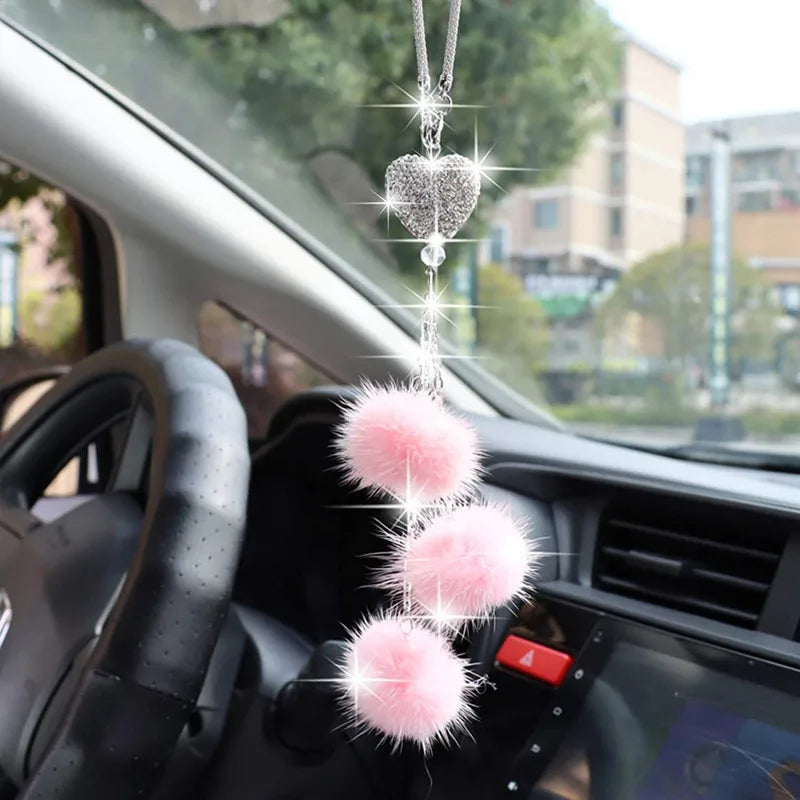 Fashion Diamond Car Accessorie Bling Hairball Pendant Auto Rearview Mirror Pendant Birthday Gift Auto Decoraction Ornaments Good Vibrations