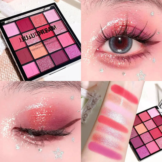 16 color eyeshadow palette: Koi, Mermaid, Enchanted Forest, Pearl, Matte and Glitter, Music Festival makeup Good Vibrations