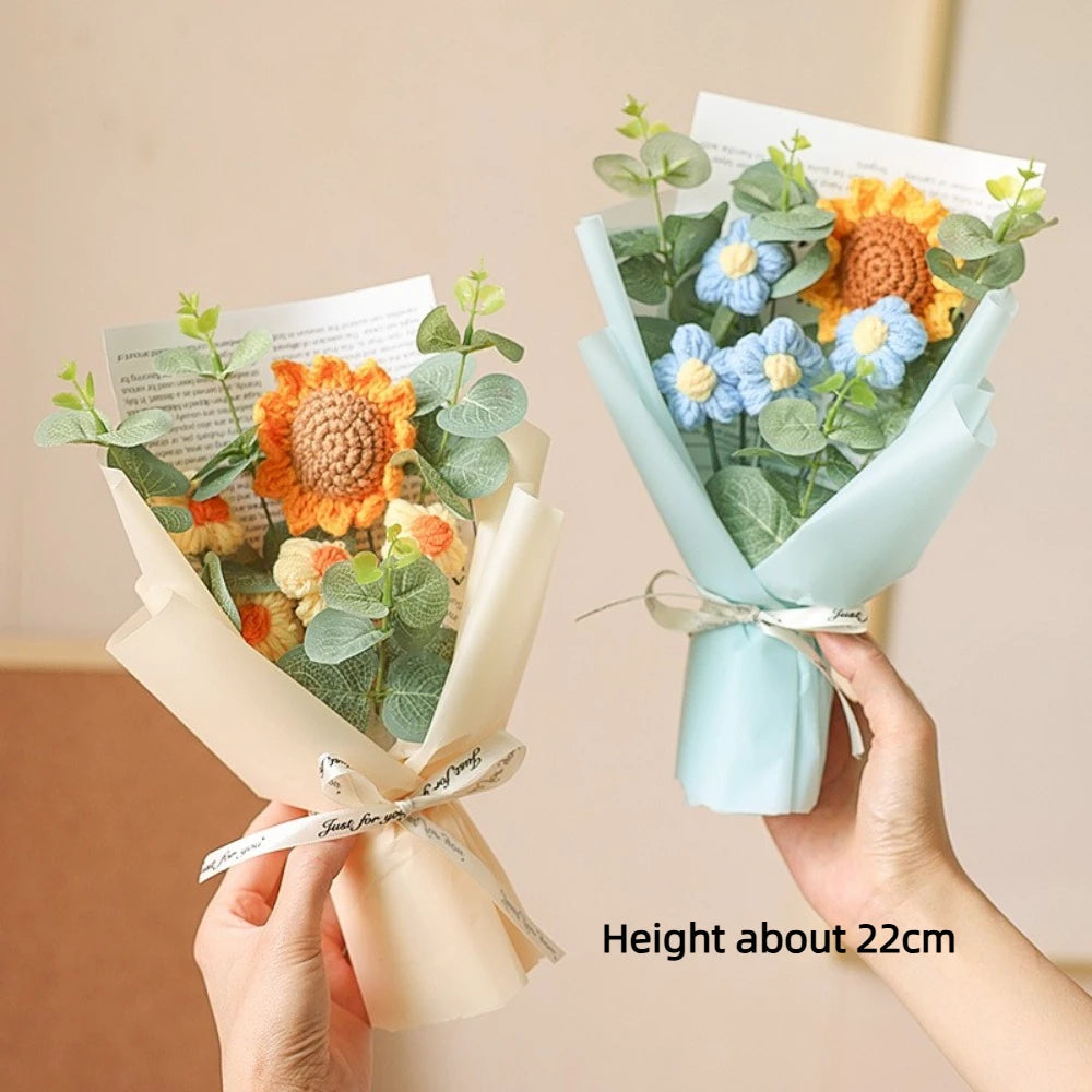 Artificial Flower Crochet Bouquet Handmade Eternal Flower Sunflower Daisy Bouquet Anniversary Mothers Day Birthday Gift Good Vibrations