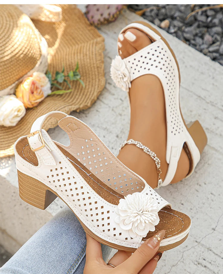 Women's Sandals Sweet Heels Sandals Summer Woman Shoes Fashion Heeled Sandalias Mujer Elegant Shoes Summer Footwear Women 2025 Good Vibrations