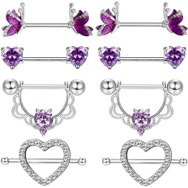 Pink Heart Nipple Piercing Barbell Set Shiny Crystal Nipple Rings Bulk For Women Flower Nippel Jewelry Pack Piercing Teton Lots Good Vibrations Adult Super Store